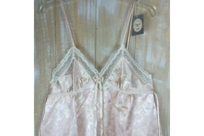 Vintage Christian Dior Union Made Lace Trim Peach Nightgown Size Medium NWT