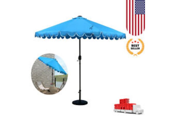 9ft Scallop Patio Umbrella w/ Crank & Tilt 8 Steel Ribs Commercial Backyard NEW