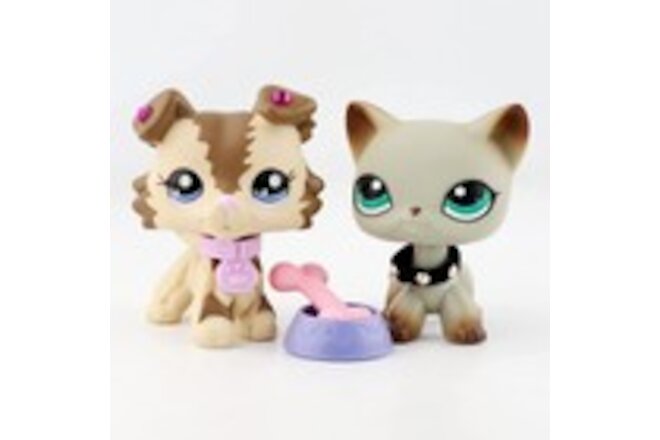 2pcs Pet Shop LPS lps Collie 2210 lps Cat 391 with 5 Accessories Kids Gift Rare