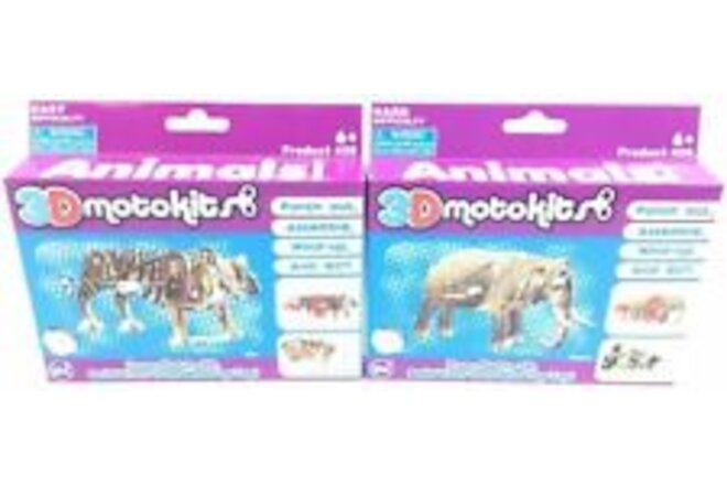 3D MotoKit Animals Series 1 Tiger & Elephant Wind-Up Toy Gearbox Included Age 6+