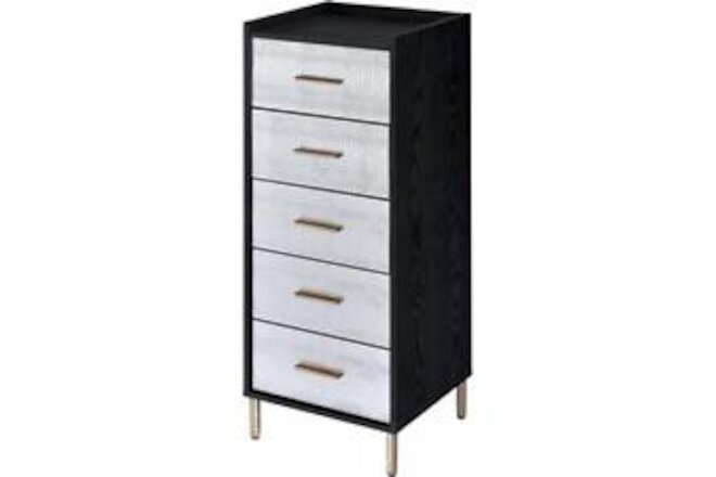 Pemberly Row Contemporary Jewelry Armoire in Black & Gold Finish