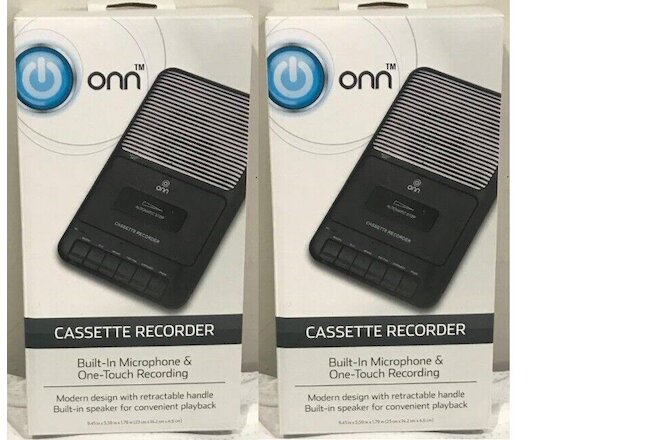 2 Lot - Onn Cassette Recorder w/ Built-In Microphone & One-Touch Recording ~NEW