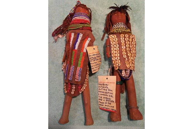 Antique African Kenya Fertility Dolls Carved Wood Lot of 2