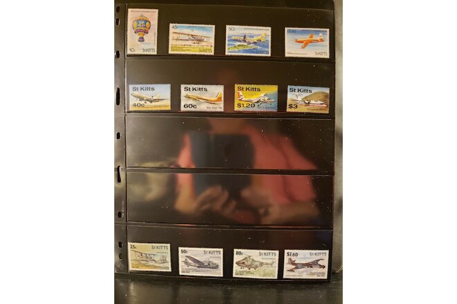 St Kitts Aircraft & Aviation Stamps Lot of 15 - MNH -See Details for List