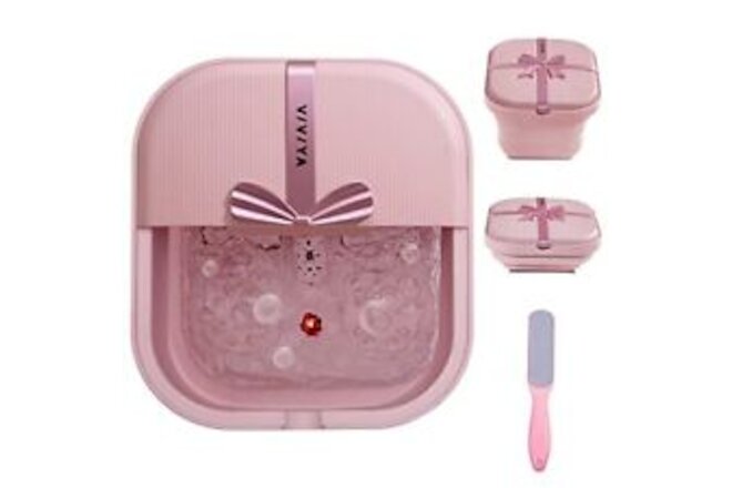 Collapsible Foot Bath Spa with heat and Massage Rollers, Foldable Foot Pink