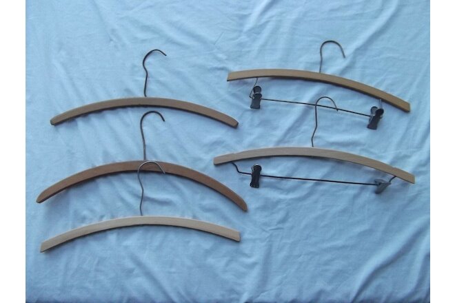 vtg lot 5 wood wooden curved hanger clips long neck 17in