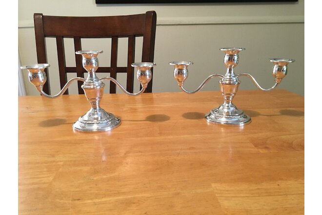 PAIR of Vintage Sterling Silver Revere Weighted Candelabra 3 Light 2 Arm Candle