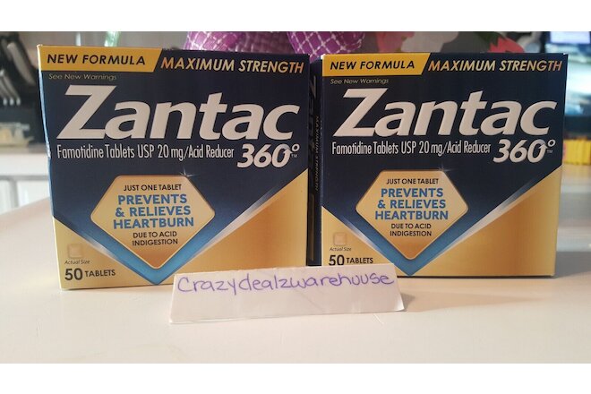 2 ~ Zantac 360 Acid Reducer 20mg ~ 50 Tablets X 2 Boxes  (100 Tablets Total)