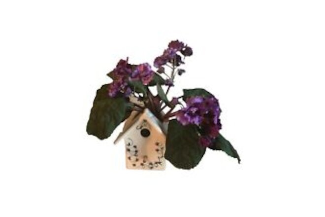 Ceramic Hand painted  Birdhouse & Violet  Set 2  Home Interiors & Gifts GTC New