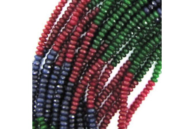 4mm faceted red blue green jade rondelle beads 15.5" strand multicolor