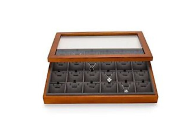 Wooden Jewelry Box Necklace Earring Organizer Dust Cover Box Jewelry Display