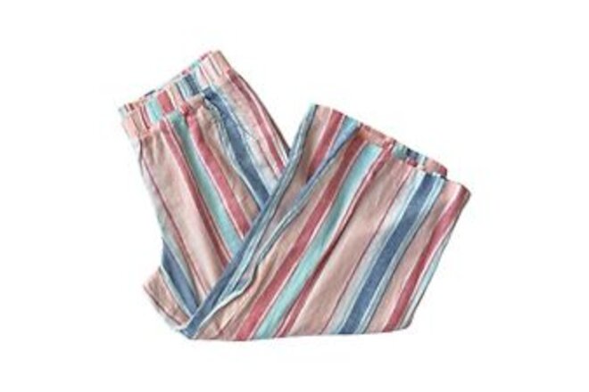 Croft & Barrow Linen Blend Multicolor Stripe Straight Leg Crop Womens Size S