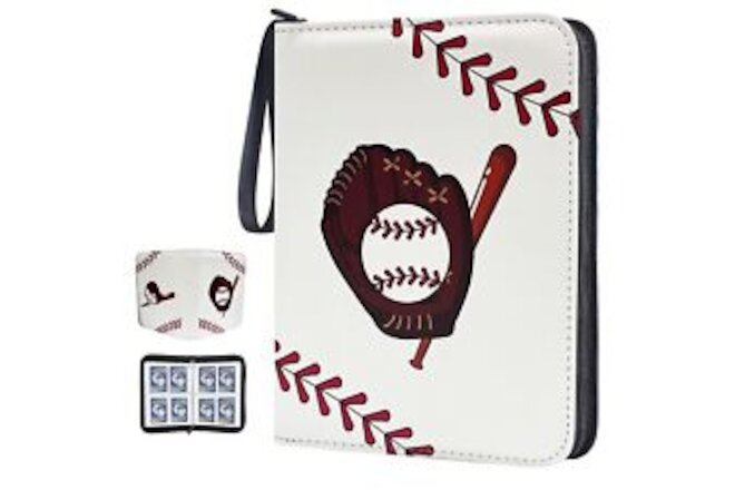 Baseball Trading Card Binder with Removable Sleeves, 400-Pocket, Faux Leather...