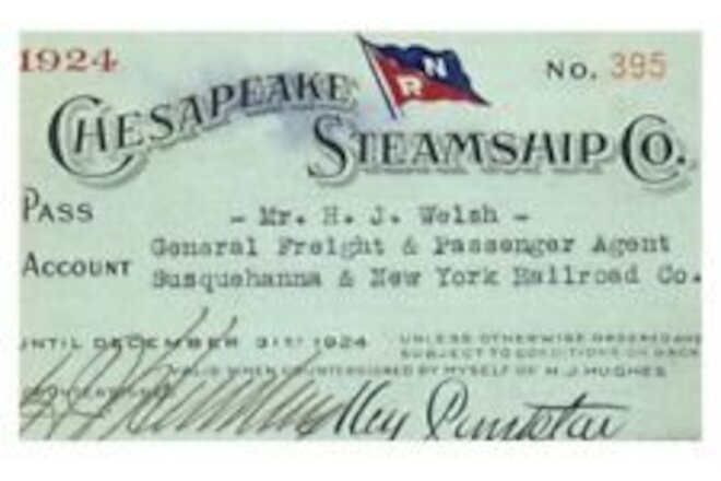 PASS 1924 Chesapeake Steamship Co.  H.J. Welsh