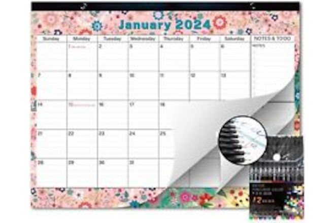 January 2024 to June 2025 Desk Calendar 2024-2025, Large Monthly 18 Floral v1