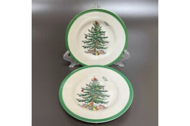 Spode Christmas Tree Bread & Butter Plates Green Band Lot of 2 - Retail $26 each