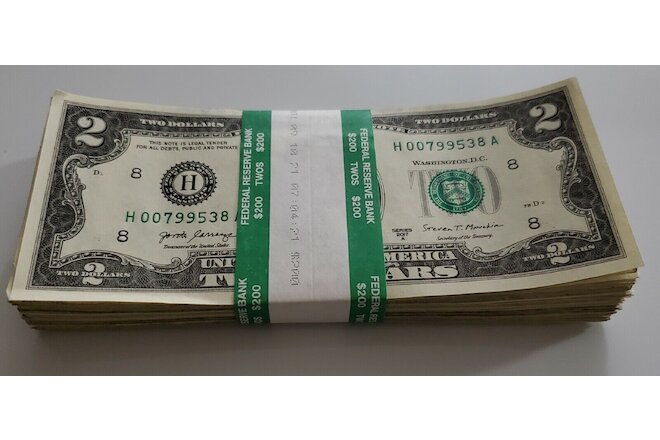 Lot of (100) Circulated $2 Dollar Bills - Year & Condition Varies