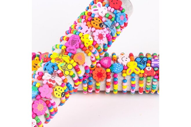 Wholesale 30pcs Bracelets Toy Handmade Kids Children Cartoon Animal Wood Beads