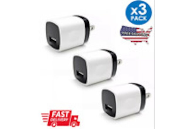 3-Pack 1A Compact USB Block Travel Charger Brick for iPhone 8 X Xs,11,12 iPod