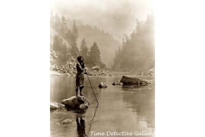 Young Native Hupa Man Fishing With Spear, California - Historic Photo Print