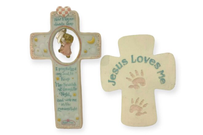 Baby Girl Wall Hanging Nursery Decor Pink Crosses Lot of 2 Religious
