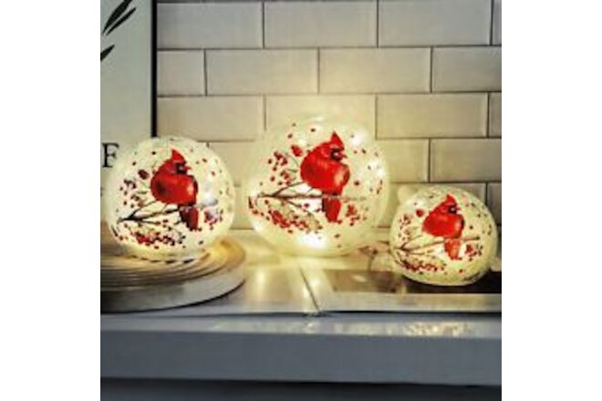 Crackle Glass Ball Cardinal Lamp, Light Up Red Bird Stained Glass Christmas D...