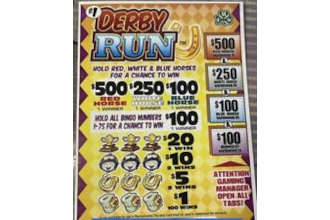 NEW pull tickets Derby Run- Seal Card Tabs!!
