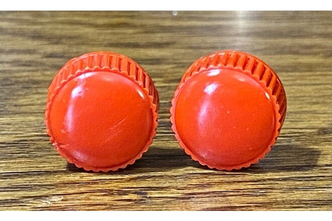 Vintage Pair of Orange Plastic Radio Knobs  w/Reeded Grooved Edges, c. 1940-50's