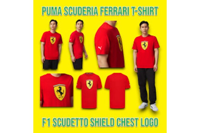 Scuderia Ferrari T-Shirt Puma F1 Scudetto Shield Logo Men's Size X-Large Red