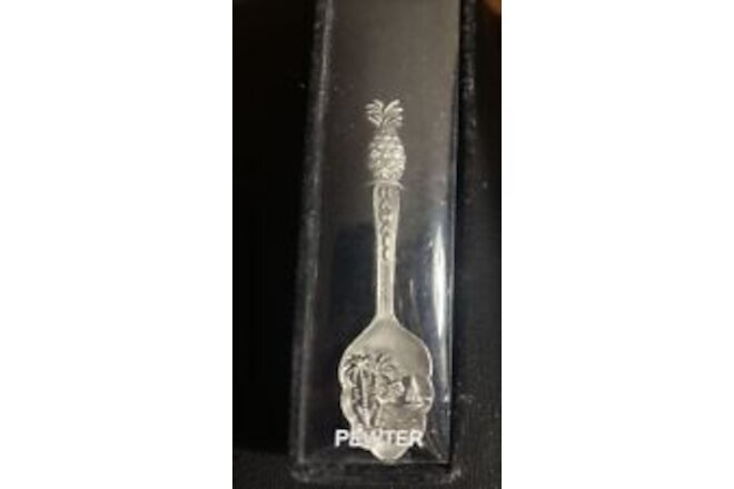 PEWTER SPOON Decorative Hawaii palm tree and Surfer design 4 inches long NEW