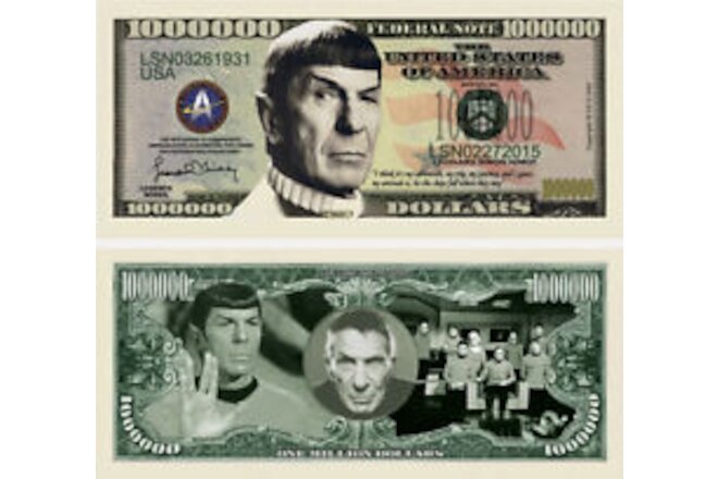 ✅ Star Trek Spock Leonard Nimoy 100 Pack Collectible 1 Million Dollar Bills ✅
