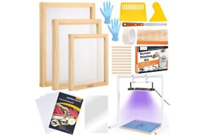 32 Pieces Screen Printing Kit Includes UV LED Exposure Screen Printing Light ...