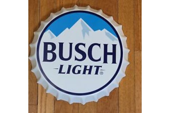 Busch Light Large Bottle Cap Metal Beer Sign Mancave Bar Decor Hanging 14 Inch