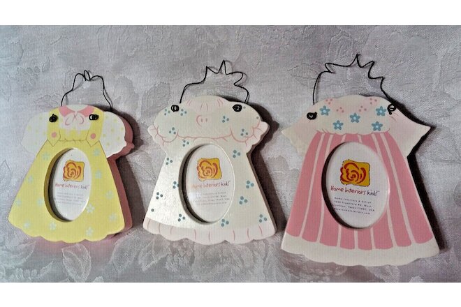 Home Interiors Kids Baby/Girl Wooden Picture Frames/Set of 3 Pastel Dresses