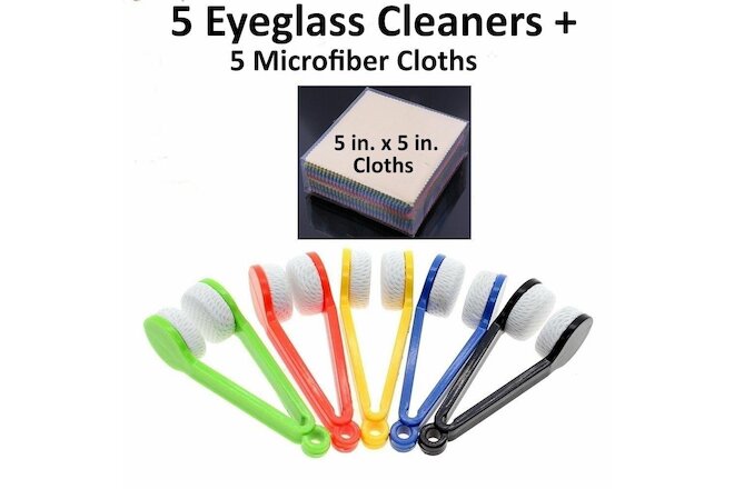 5 Pcs Sun Glasses Eyeglass Cleaner Microfiber Cloth Lens Wipes Cleaning Kit LOT