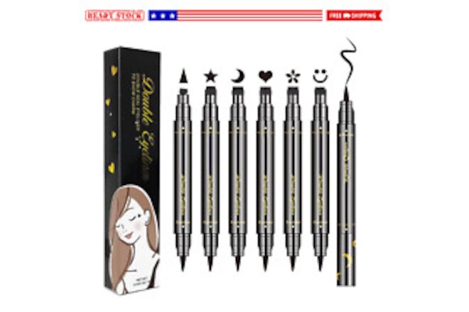 Liquid Eyeliner Stamp Pen Set, Women Waterproof Eyeliner Pencil 6 pc Double-Side