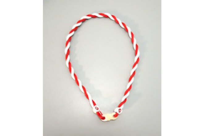 PHITEN Titanium Twisted Corded Necklace Red & White 20”