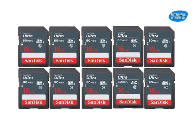 16GB Sandisk Ultra C10 SD cards 10 pack for Camera / Trail Camera / Computers