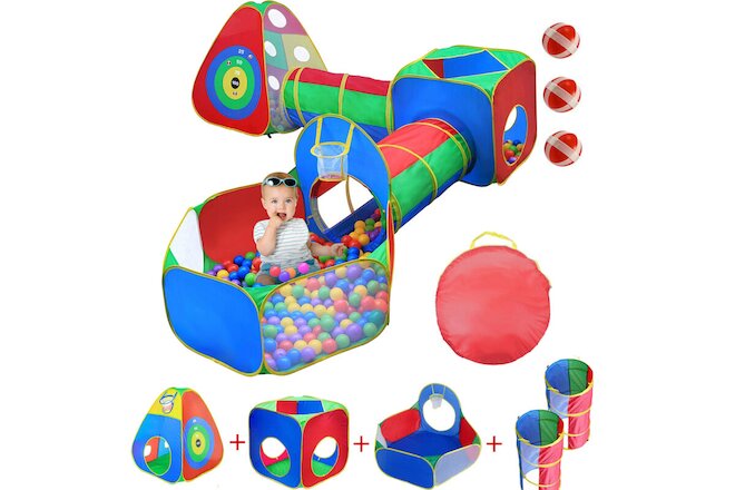 5-in-1 Kids Ball Pit Play Tent w/2 Crawl Tunnel Portable Travel Home Play House