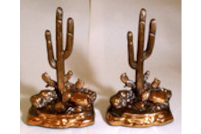 Rare DODGE 1940's-Vintage PRISTINE Antique Copper-Bronze Saguaro Cactus Bookends