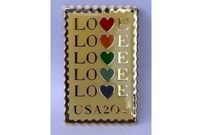 Love Series: Love with Hearts Beige 1984 20c #2072 JG Stamp Pin Pinback NEW