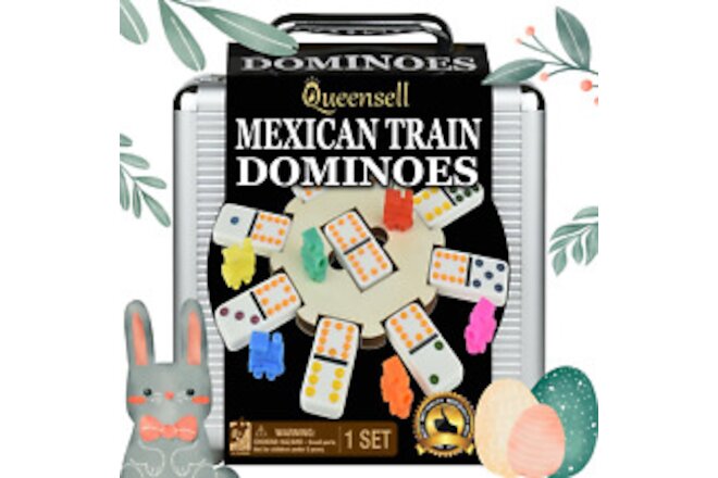 Mexican Train Dominoes Set with Wooden Hub, Domino Tile Board Games - Double 12