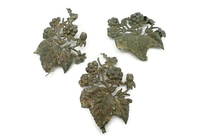 3 VTG BENT Grapes on Vine Metal Ornate Filigree Ornamentation Pieces Patina
