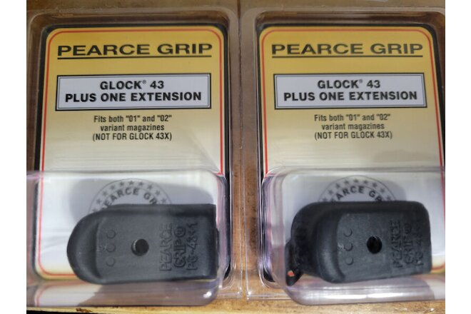Lot of 2 - Pearce Grip Glock 43 Plus 1 Magazine Extension PG-43+ G43 Mag Ext