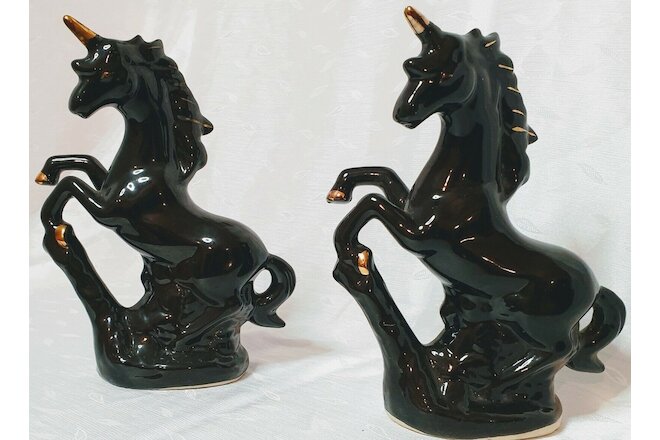 Vintage Black & Gold Unicorn Figurines