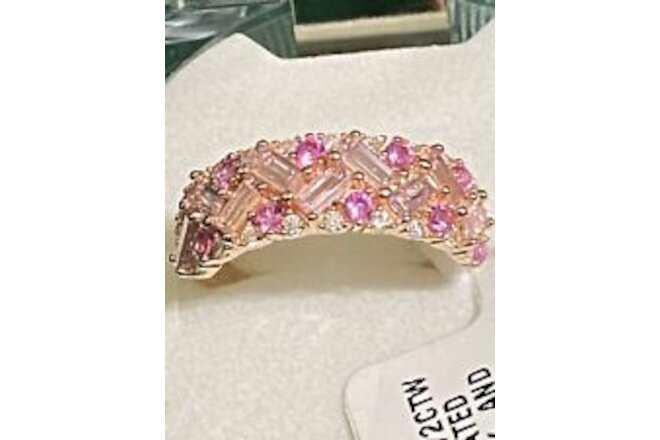 2.72ctw Created Pink Sapphire &White CZ 18Kt Rose Gold Over Silver Ring Size7