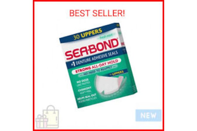 Sea Bond Secure Denture Adhesive Seals, Fresh Mint Uppers, Zinc-Free, All-Day-Ho