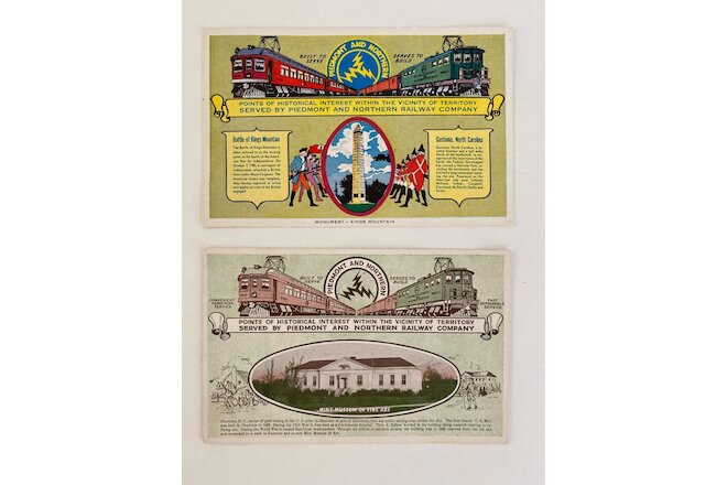 TWO (2) PIEDMONT AND NORTHERN RAILWAY VINTAGE POST CARDS HISTORIC LOCATIONS