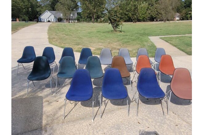 Lot of 18 Herman Miller Eames Fabric Padded Fiberglass Side Shell Chairs
