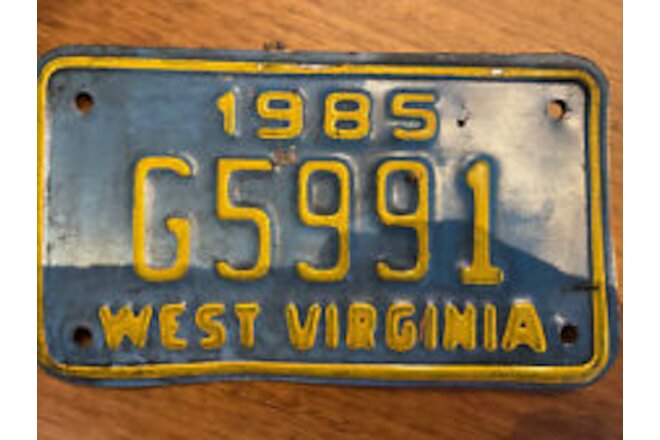 1985 West Virginia WV Motorcycle License Plate Tag G5991